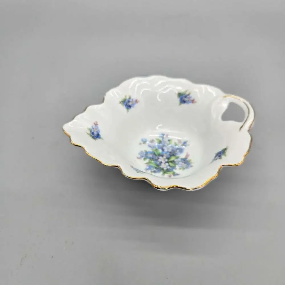 Schumann Bavaria Germany Porcelain Forget-Me-Not Leaf Shaped Trinket Dish